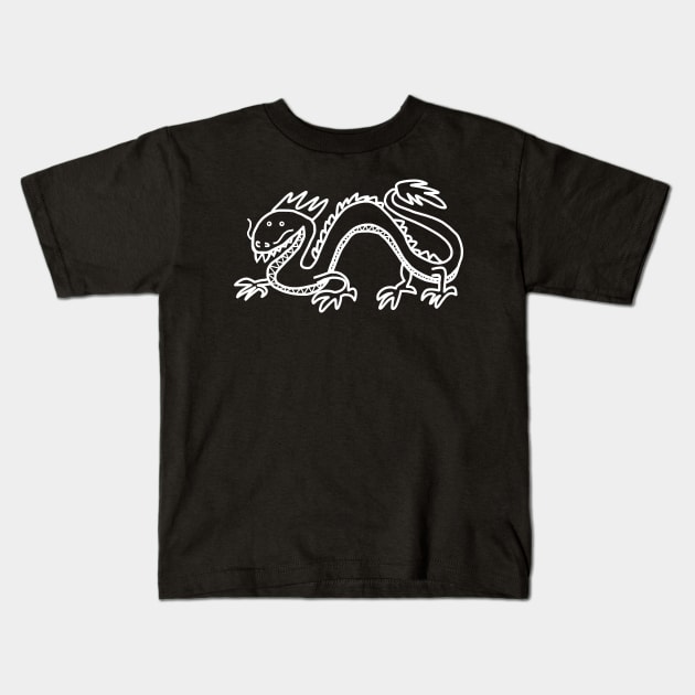 Dragon White Line Drawing Kids T-Shirt by ellenhenryart